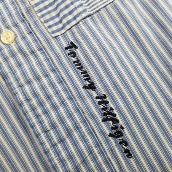 Tommy Hilfiger Blue White Yellow Surfer Beachy Vintage Patchwork Shirt Size L - Picture 3 of 4